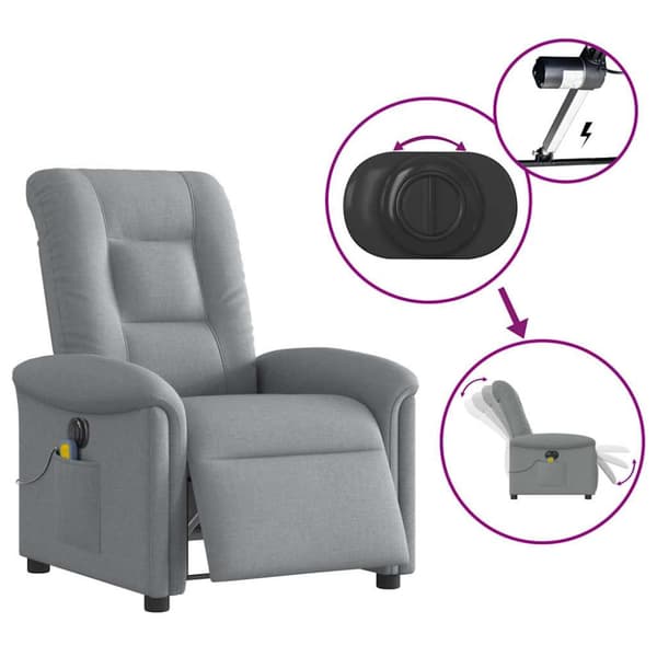 Elektrisk massagefåtölj ljusgrå tyg