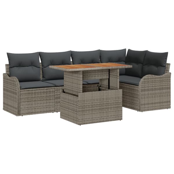 Trädgårdsoffset med lagring 6 pcs Grå Poly rattan
