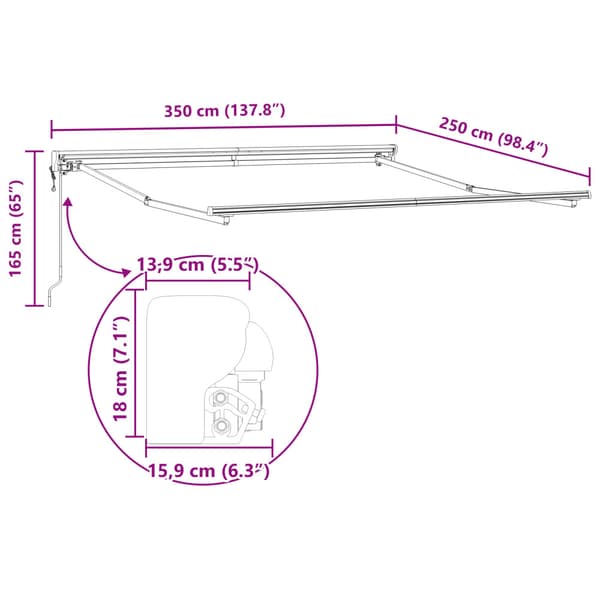 Markisram Justerbar Antracit 3,5 x 2,5 m Stål