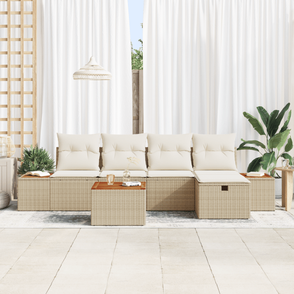 Trädgårdsoffset med kudde 6 pcs Beige Poly rattan
