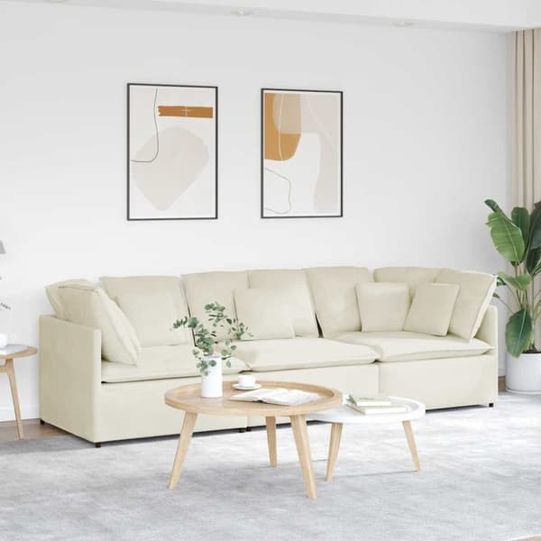 Modulsoffa med kuddar sammetskräm