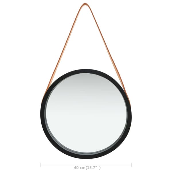 Väggspegel med rem 40 cm svart