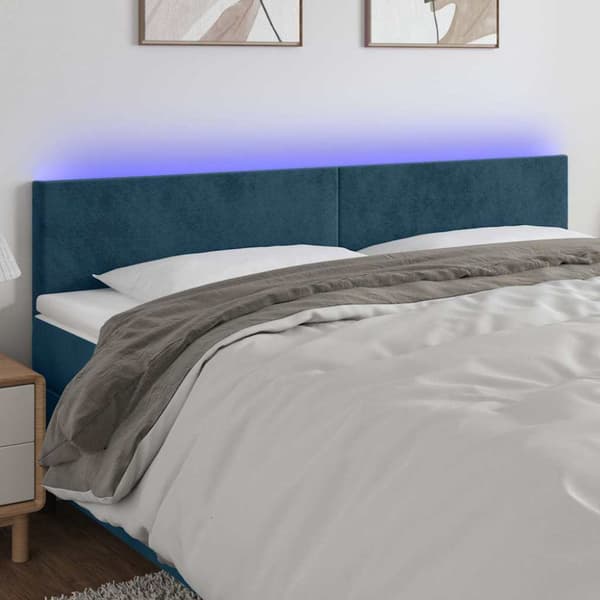 Sänggavel LED mörkblå 160x5x78/88 cm sammet
