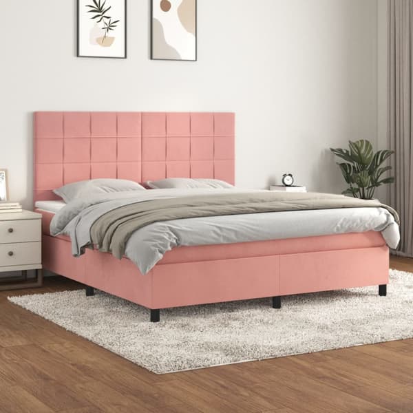 Ramsäng med madrass rosa 160x200 cm sammet