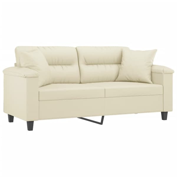 2-sits soffa med prydnadskuddar gräddvit 140 cm konstläder