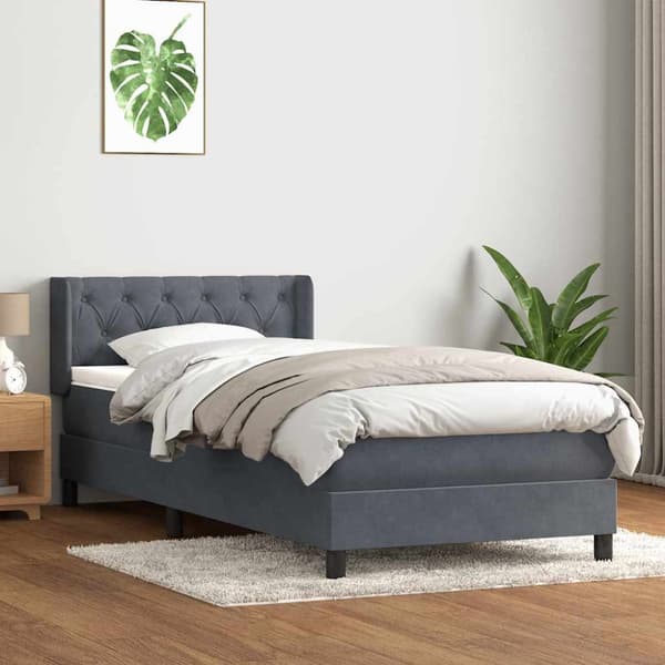 Ramsäng med madrass mörkgrå 80x220 cm sammet