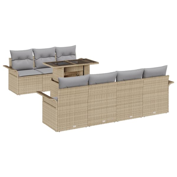 Trädgårdsoffset med kudde 8 pcs Beige konstrotting