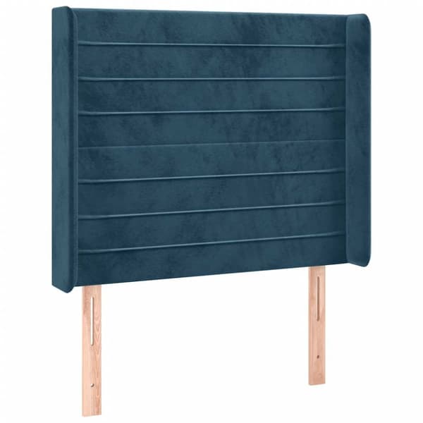 Ramsäng med madrass & LED mörkblå 90x200 cm sammet
