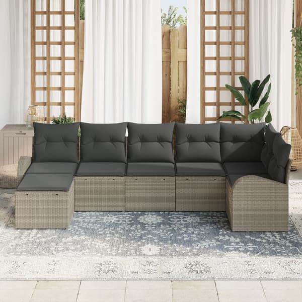 Trädgårdsoffset med kudde 7 pcs Ljusgrå Poly Rattan