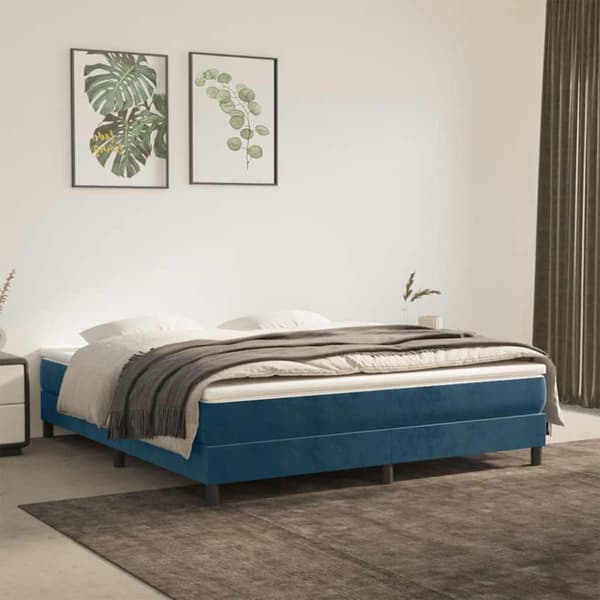 Boxspring-sängram mörkblå 180x200 cm sammet