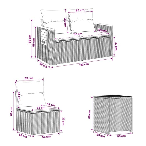 Soffset 7 pcs Beige och Ljusgrå Poly Rattan och stål