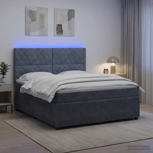 LED sängram med madrass Mörkgrå 180 x 200 cm Sammet