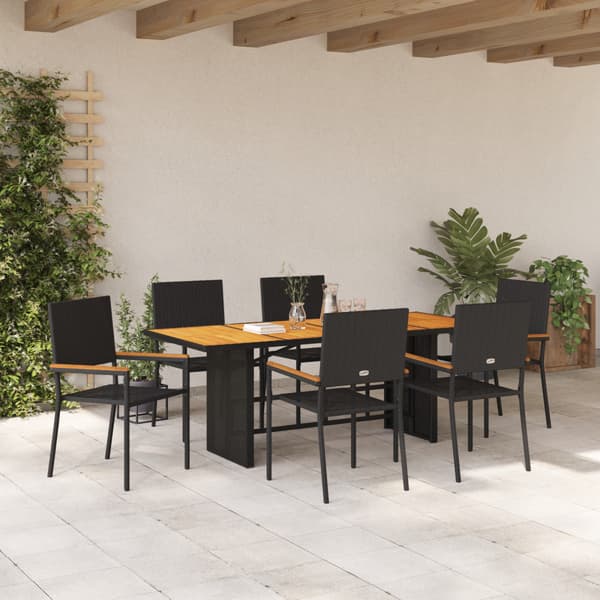 Trädgårdsmöbelset 7 pcs Svart konstrotting