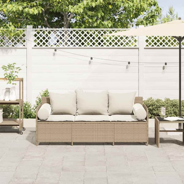 Trädgårdssoffa 3-sits med dynor konstrotting beige