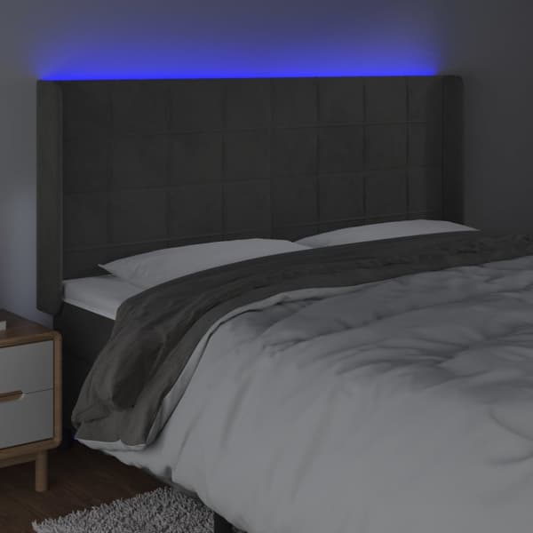 Sänggavel LED mörkgrå 183x16x118/128 cm sammet