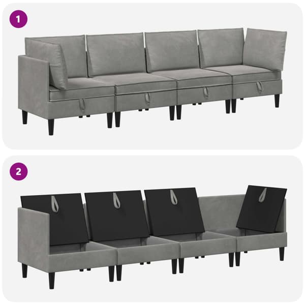 Möbelset för vardagsrummet med kudde 4 pcs Ljusgrå Sammet