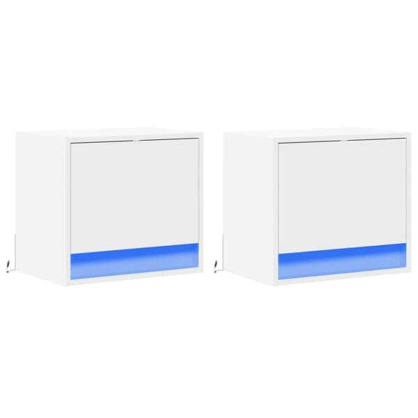 Väggmonterade sängbord med LED-lampor 2 st vit