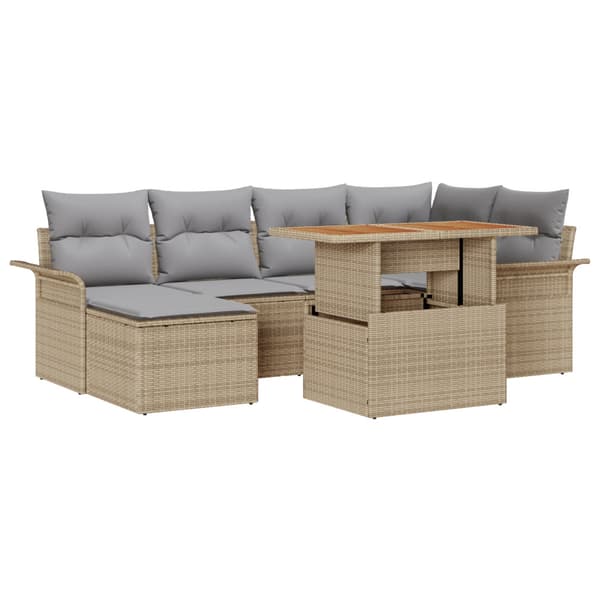 Trädgårdsoffset med lagring 7 pcs Beige Poly rattan