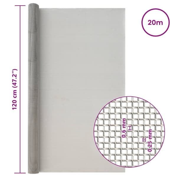 Nätduk 120 x 2000 cm 30 Mesh Rostfritt stål 201 Silver