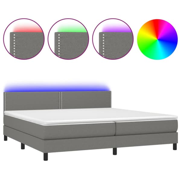 Ramsäng med madrass & LED mörkgrå 200x200 cm tyg