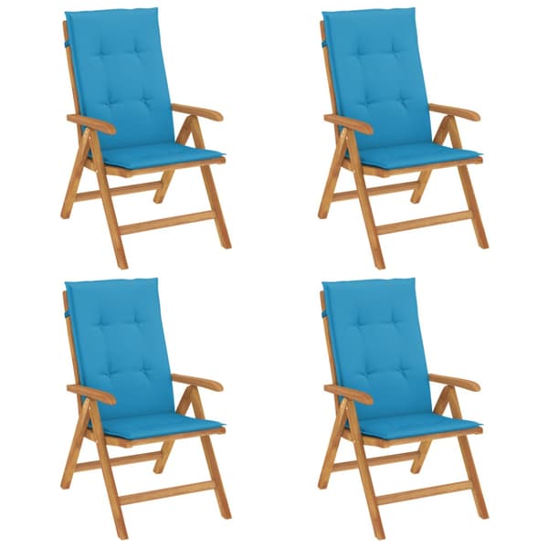 Fällbara fåtöljer med dynor, 4 st, massivt trä, teak