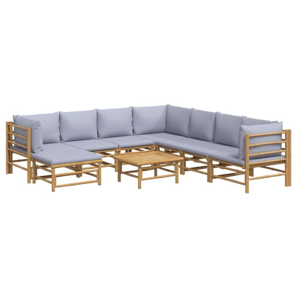 Loungegrupp 9 delar ljusgråa dynor bambu