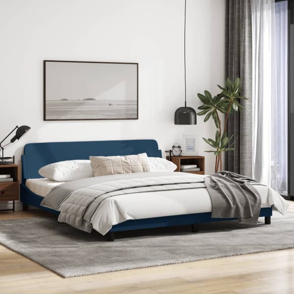 Bed Frame with Headboard "Dover" Blue 180x200 cm Fabric
