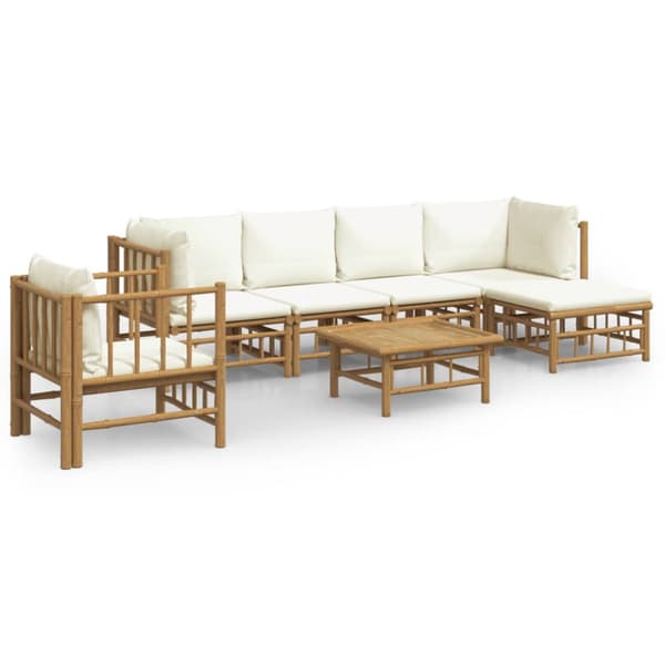 Loungegrupp 7 delar gräddvita dynor bambu