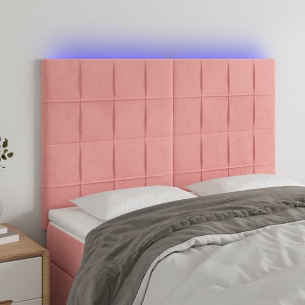 Sänggavel LED rosa 144x5x118/128 cm sammet