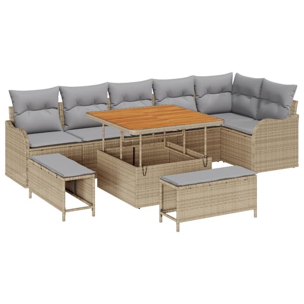 Trädgårdsoffset med kudde 9 pcs Beige konstrotting
