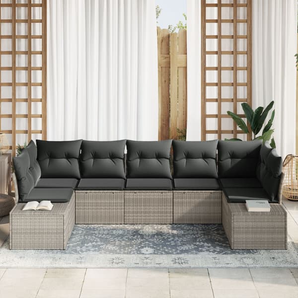 Trädgårdsoffset med lagring 7 pcs Ljusgrå Poly rattan