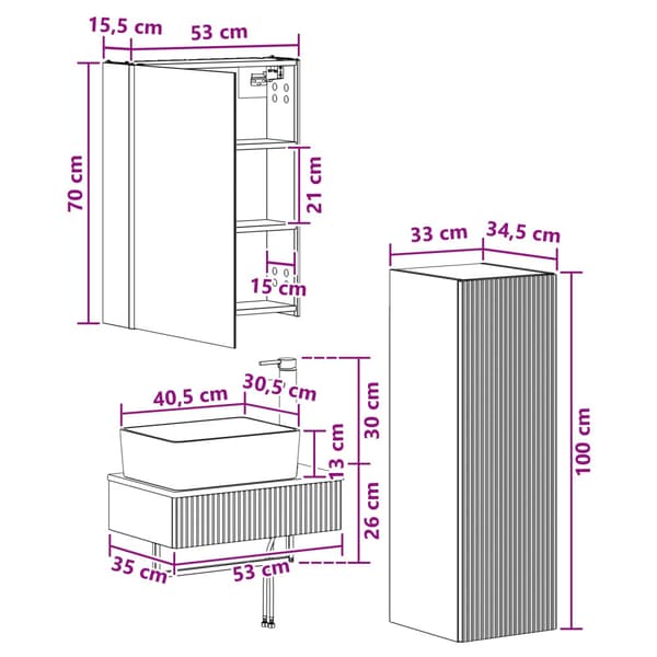 Badrumsmöbelset 4 pcs Vit Konstruerat trä och glas