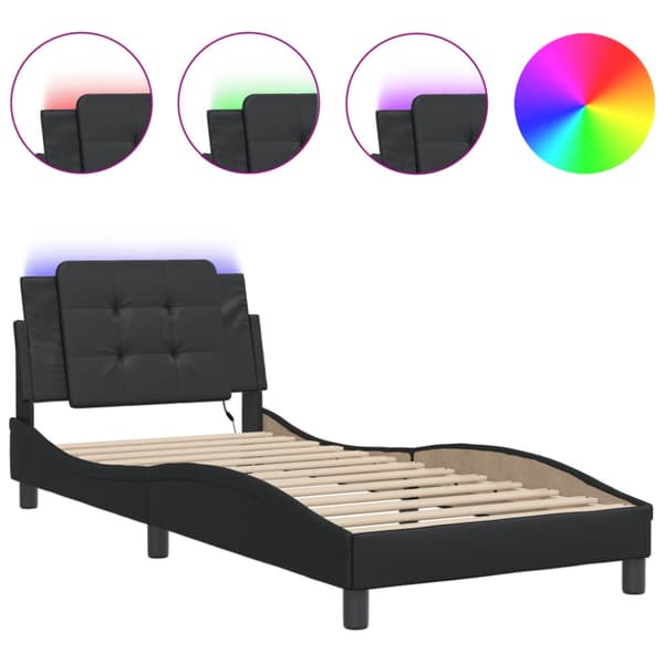 Bed Frame with LED without Mattress "Zadar" Black 100x200 cm
