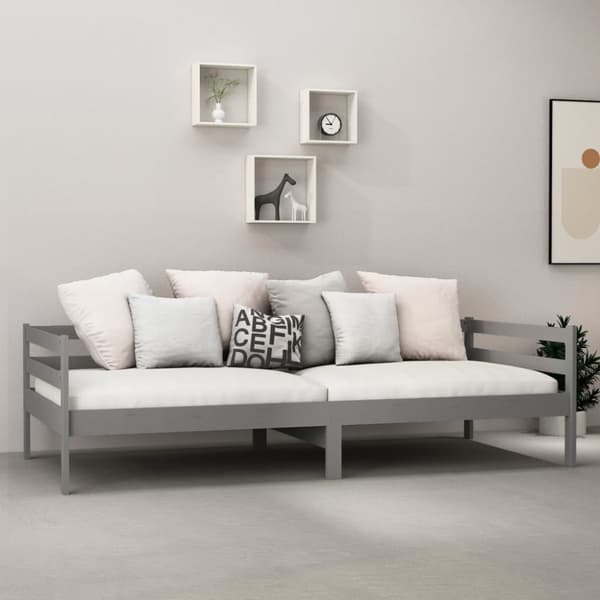 Dagbädd med madrass 90x200 cm grå massiv furu