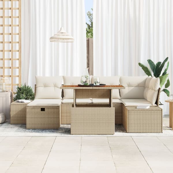 Trädgårdsoffset 7 pcs Beige konstrotting