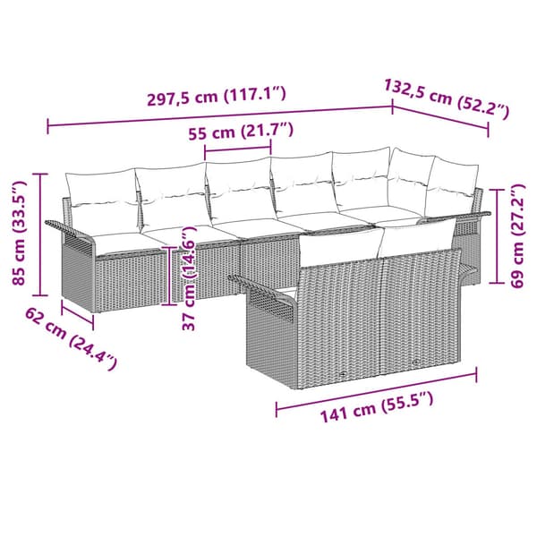 Trädgårdsoffset med kudde 8 pcs Beige konstrotting