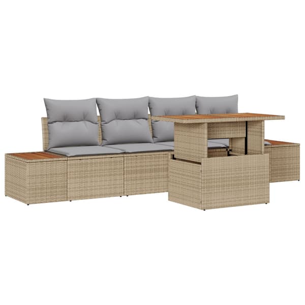Trädgårdsmöbelset med kudde 5 pcs Beige och Grå