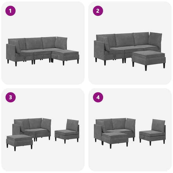 Möbelset för vardagsrummet med kudde 4 pcs Mörkgrå Sammet