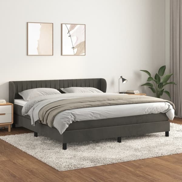Ramsäng med madrass mörkgrå 160x200 cm sammet