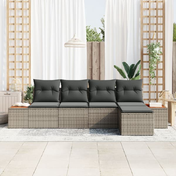 Trädgårdsoffset med kudde 5 pcs Grå Poly rattan