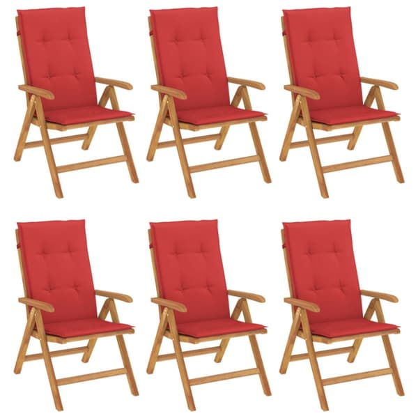 Fällbara fåtöljer med dynor, 6 st, massivt trä, teak