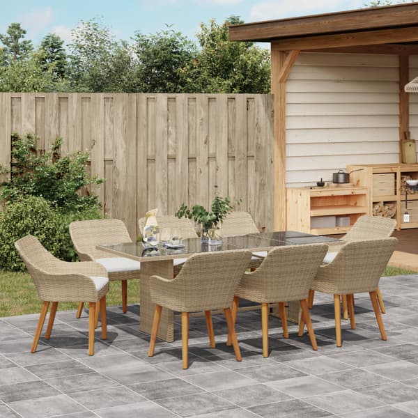 Trädgårdsmöbelset med kudde 9 pcs Beige konstrotting