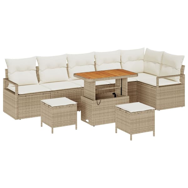Trädgårdsoffset med kudde 9 pcs Beige Poly rattan