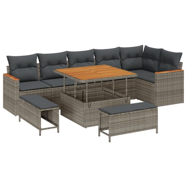 Trädgårdsoffset med kudde 9 pcs Grå Poly rattan