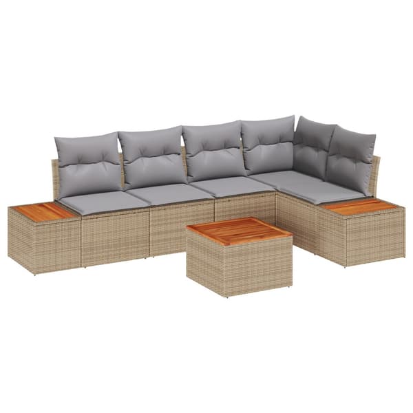 Trädgårdsoffset med kudde 6 pcs Beige Poly rattan
