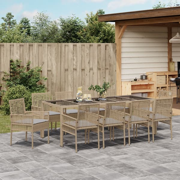 Trädgårdsmöbelset 11 pcs Beige konstrotting