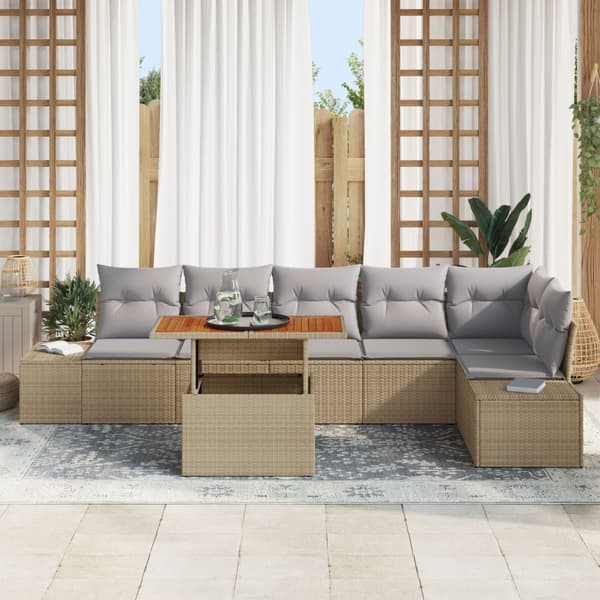 Trädgårdsmöbelset med kudde 7 pcs Beige och Grå