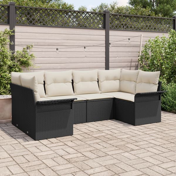 Trädgårdsoffset med lagring 6 pcs Svart Poly rattan
