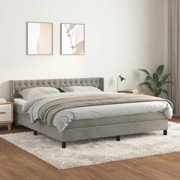 Ramsäng med madrass ljusgrå 180x200 cm sammet