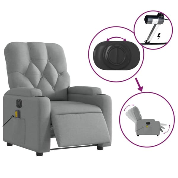 Elektrisk massagefåtölj ljusgrå tyg